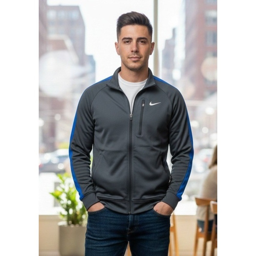 Nike Dri-FIT Track Jacket Men's‎ Size M Black Blue Zip Pockets Athletic Training